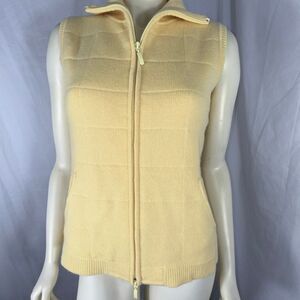 Vintage Marshall Field’s 100% Cashmere Zip Vest | Women’s M | Pale Yellow Knit S